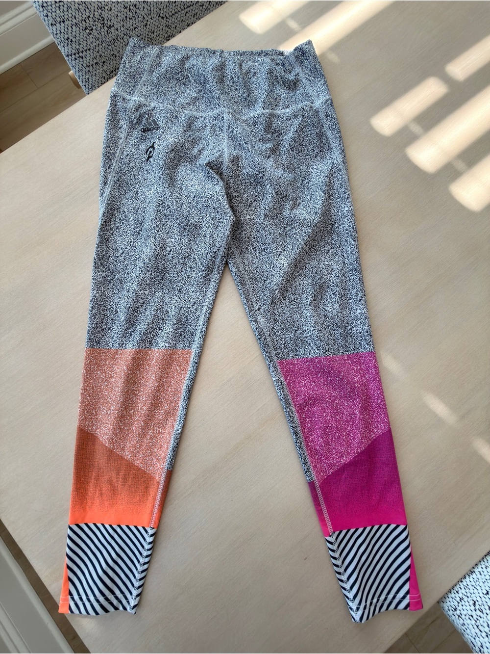 adidas Gray Speckle Leggings with Pink & Orange Panels - Medium